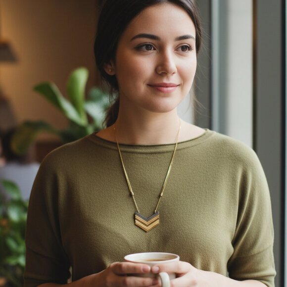 Madewell Gold Plated Gunmetal Arrowstack Chevron Necklace - Picture 1 of 8